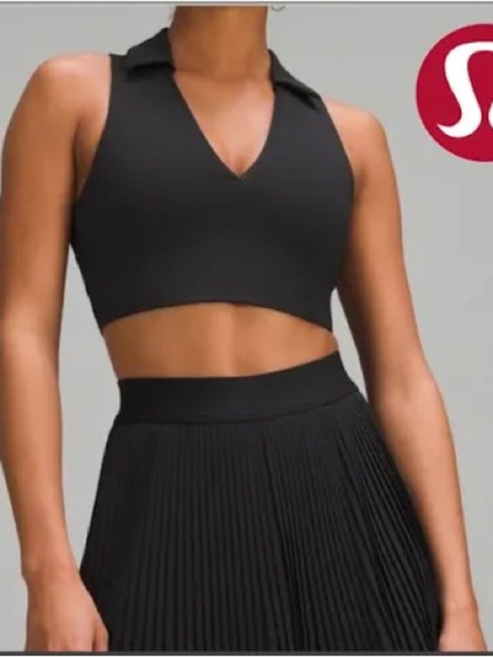Black Collared Tennis Longline Bra - lululemon athletica Size 6